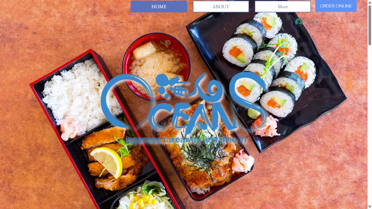 Oceans Fremantle’s actual homepage, with its blue logo over sushi rolls and Japanese bento meals.